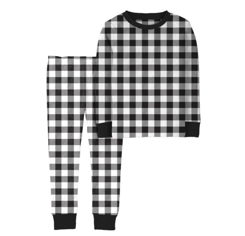 Christmas Pjs Buffalo Plaid Family Pajamas Black And White Snowman