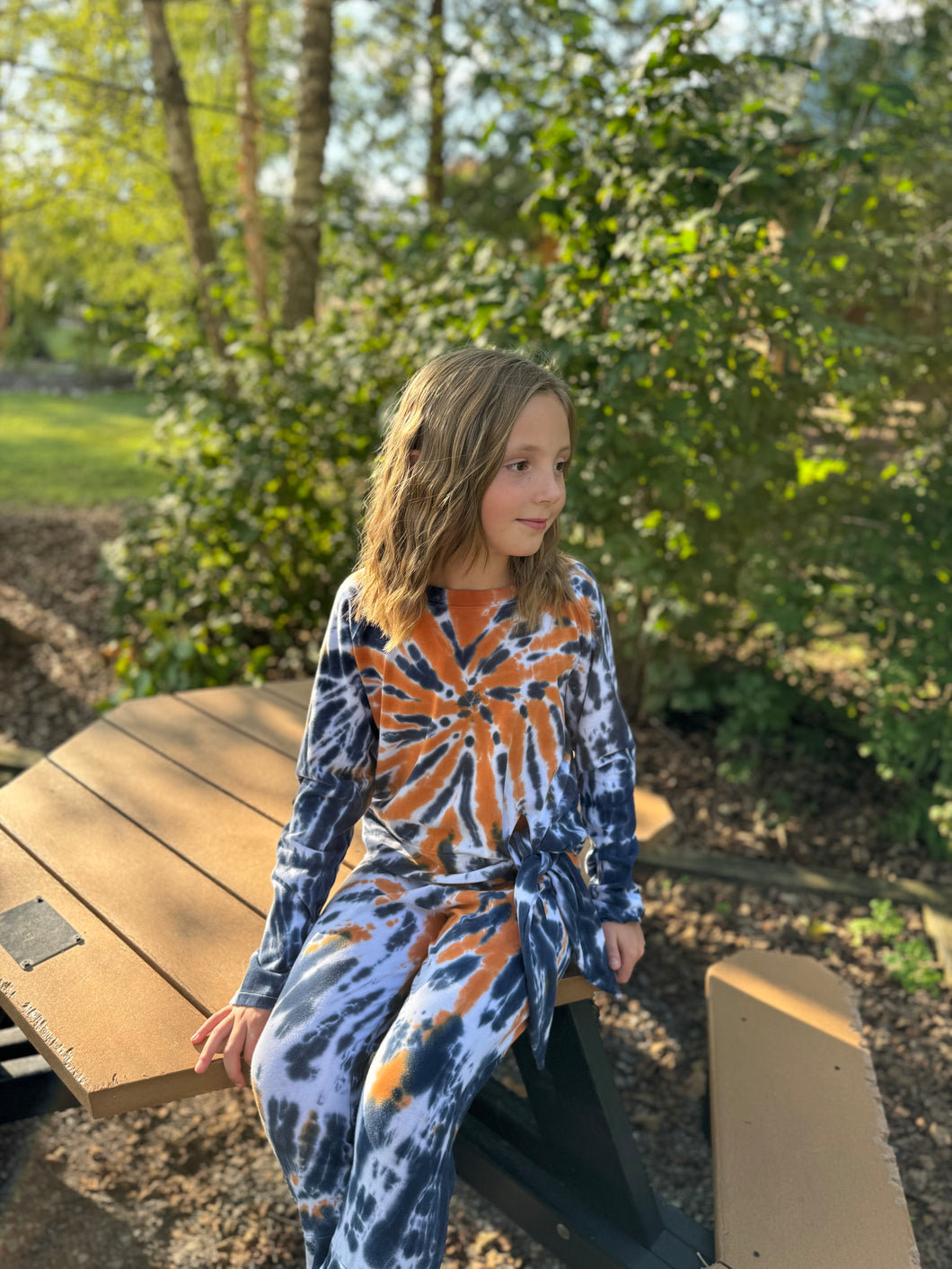 Navy & Orange Tie Dye Long Sleeve