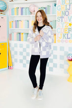 Load image into Gallery viewer, Lavender Checker Bow Cozy Cardigan
