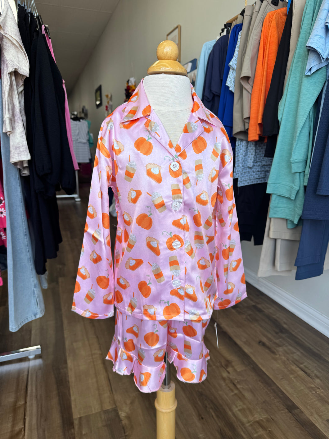 Pumpkin Pie Long Sleeve Satin Short Set