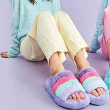 Load image into Gallery viewer, Purple Pink and Blue Furry Slippers
