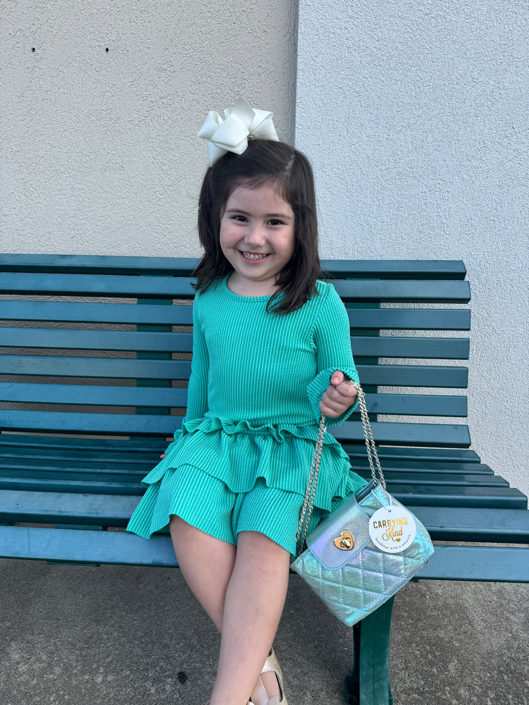 Green Rib Ruffle Dress