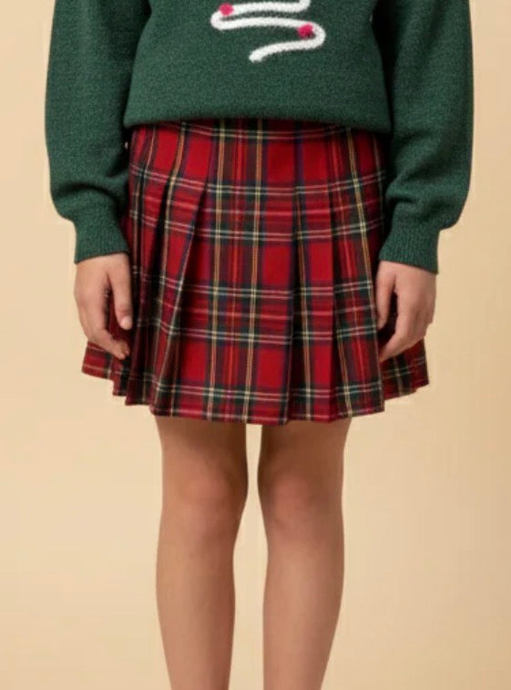 Red Plaid Pleated Skirt