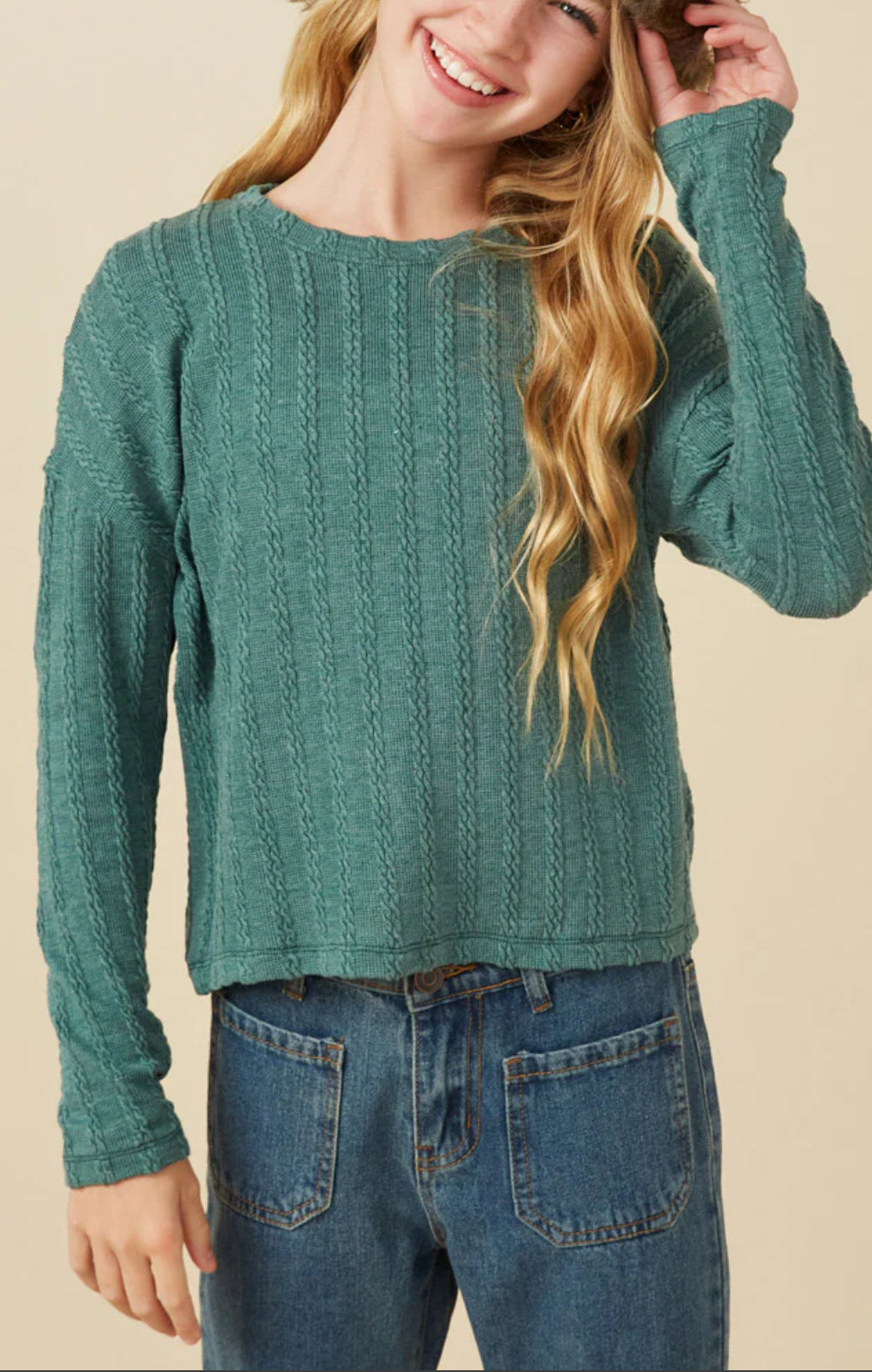 Green Cable Knit Top