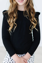 Load image into Gallery viewer, Black LS Ruffle Tee
