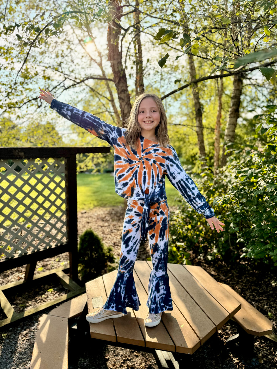 Navy & Orange Tie Dye Flare Legging