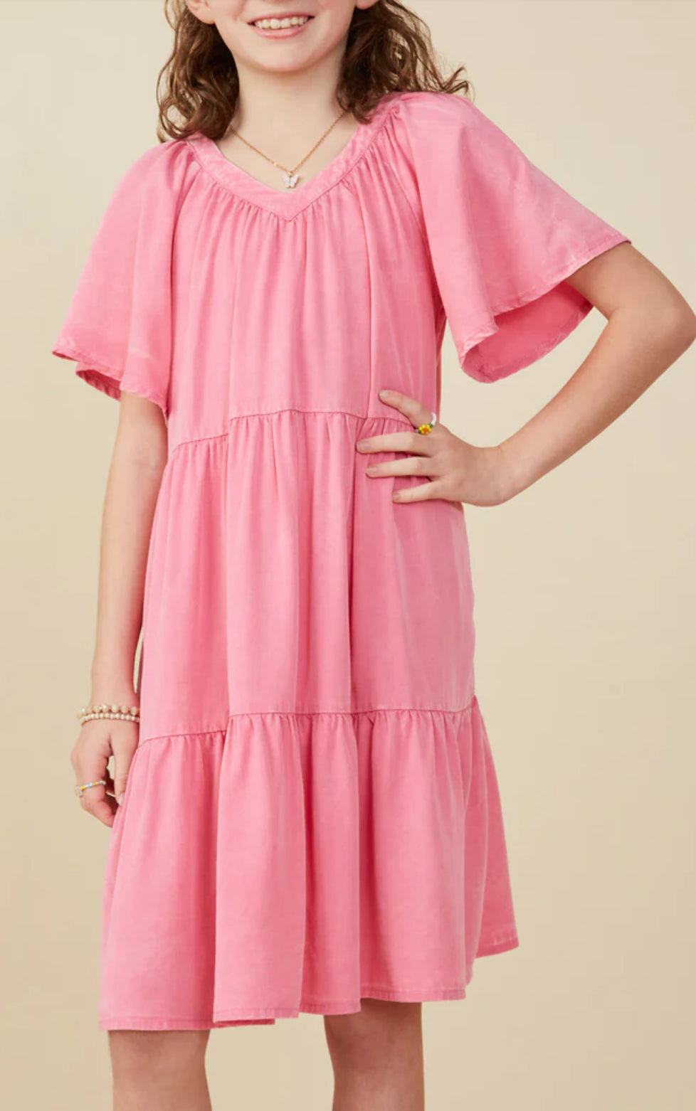 Hot Pink Tencel Short Sleeve Dress