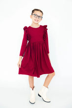 Load image into Gallery viewer, Burgundy Ruffle Twirl Dress
