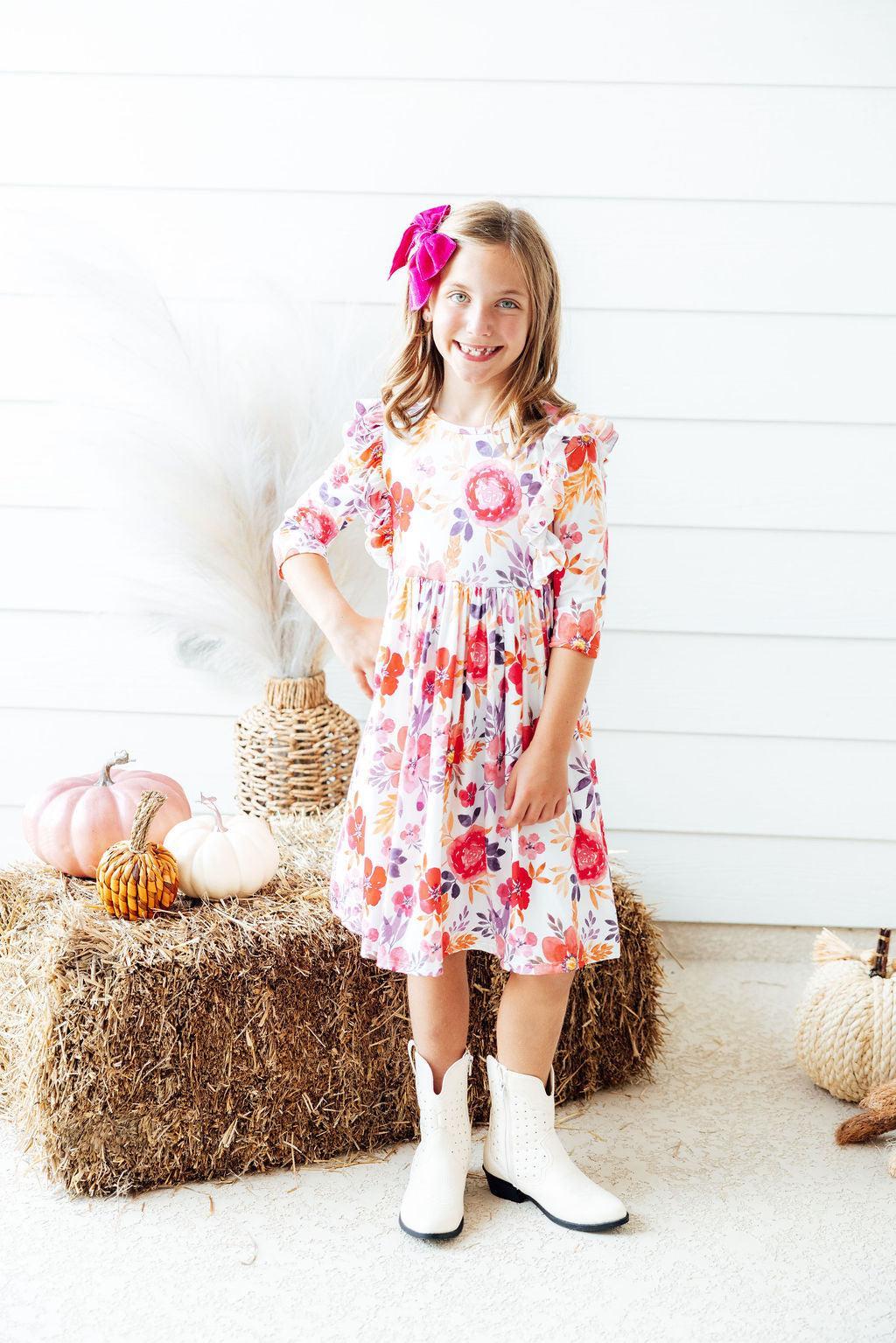 Tangerine Leaves Twirl Dress