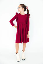 Load image into Gallery viewer, Burgundy Ruffle Twirl Dress
