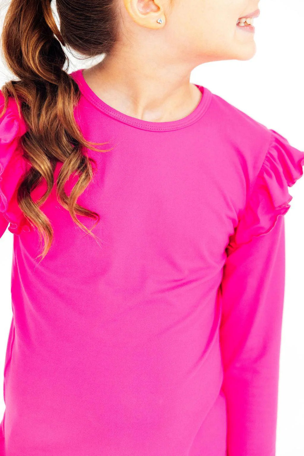 Hot Pink LS Ruffle Tee