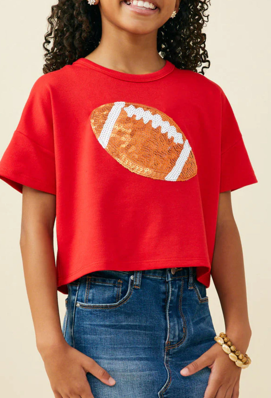 Gameday Sequin Football Tee Red