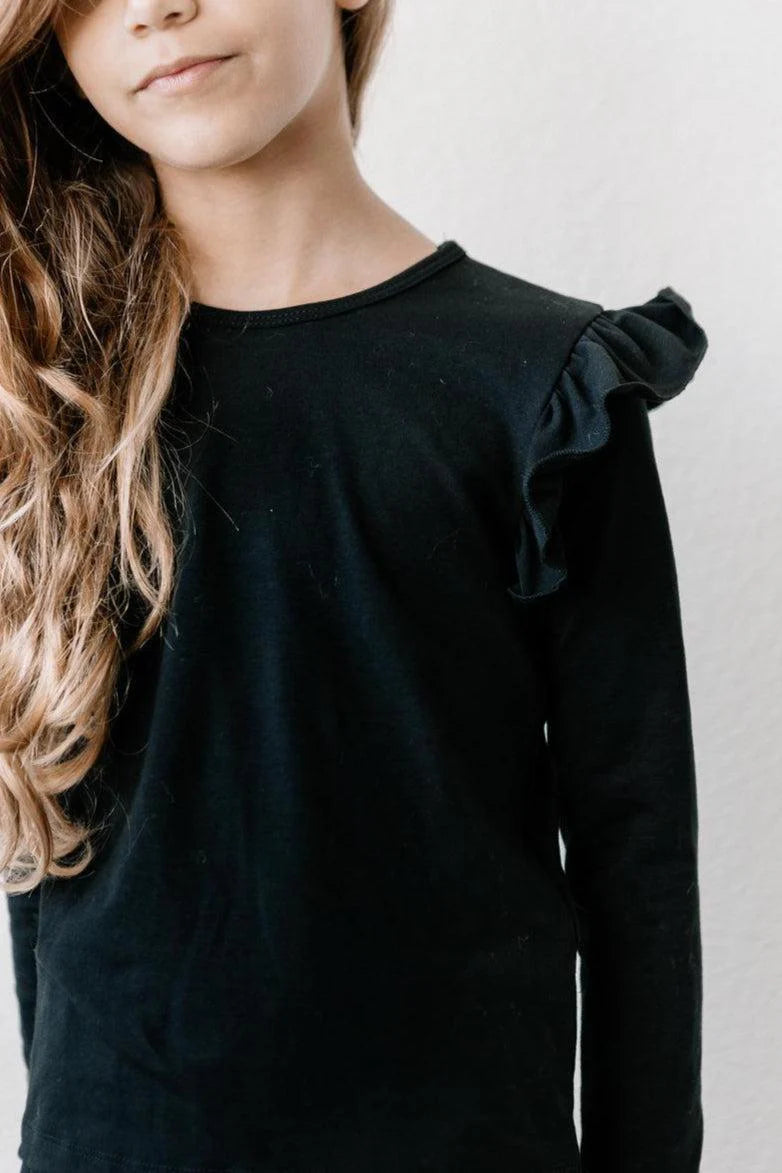 Black LS Ruffle Tee