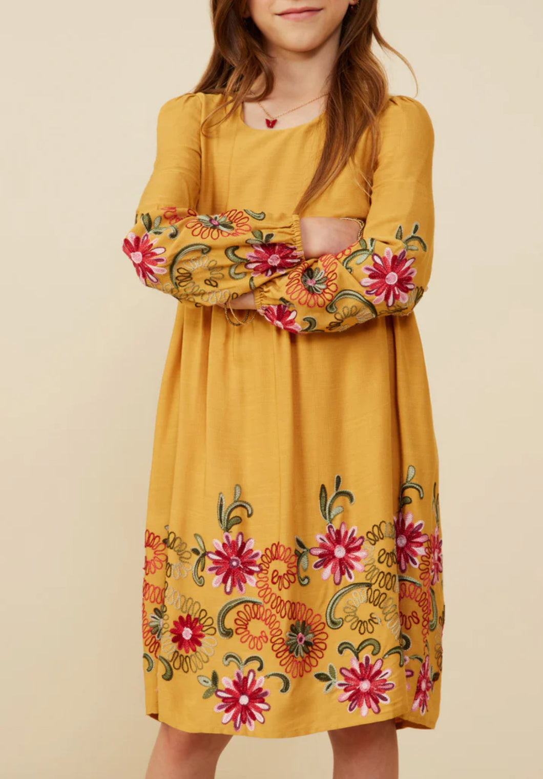 Embroidered Mustard Dress