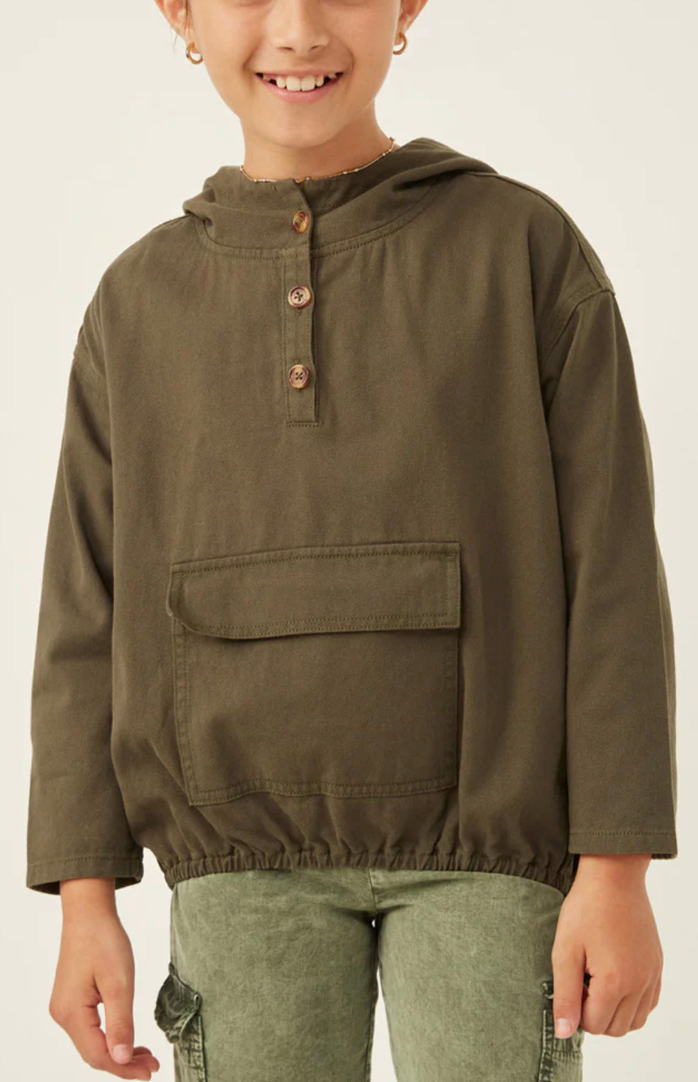 Olive Cargo Hooded Top