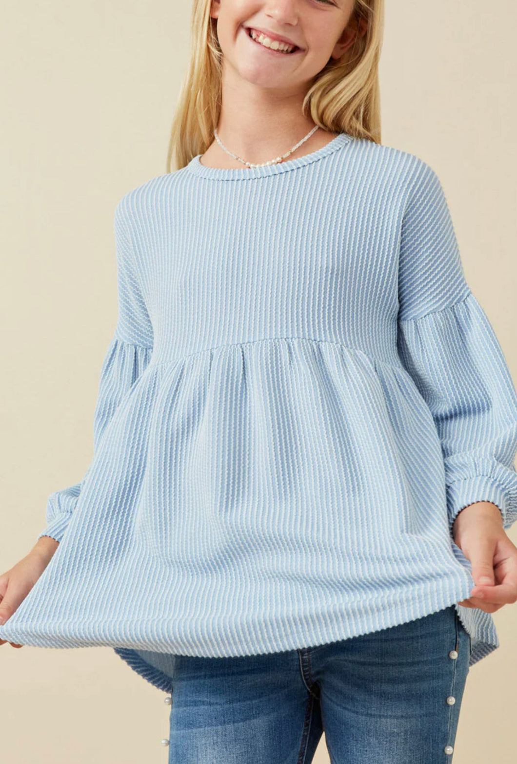 Blue Textured Babydoll Top