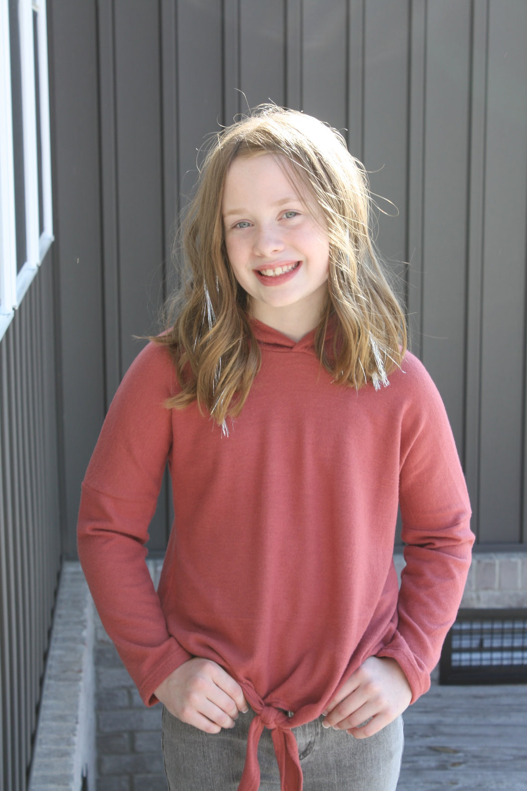 Crimson Front Tie Hoodie