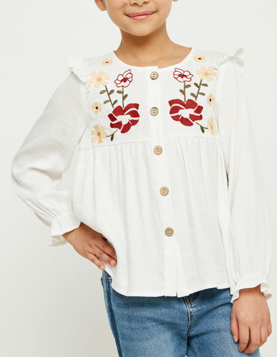 Embroidered Button Top